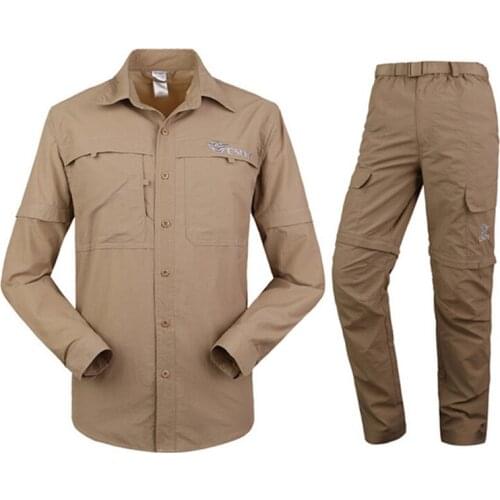 Men s Outdoor Sport Mens Long Short Sleeve Shirt & pant set Removable Two-Cut Kit Breathable Sun fast quick dry couples suit