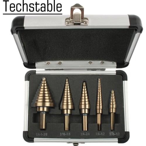 5pcs Step Drill Bit Set Hss Cobalt Multiple Hole 50 Sizes SAE Step Drills 1/4-1-3/8 3/16-7/8 1/4-3/4 1/8-1/2 3/16-1/2