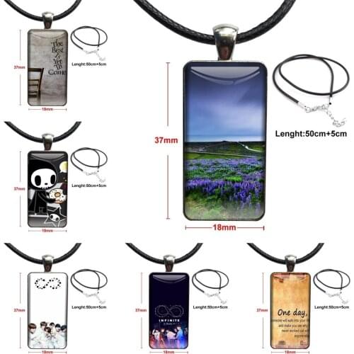 Enjoy For Women Girls Handmade Korea Infinite Kpop Boys Fashion Glass Cabochon Pendant Rectangle Necklace Choker Necklace