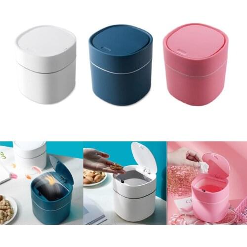 Desktop Trashcan Waste Bin Garbage Can Covered Dustbin for Living Room Desk