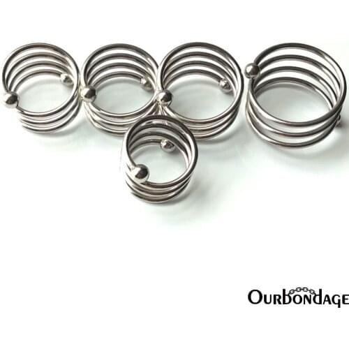 Ourbondage 5 Size Stainless Steel Spring Shape Penis Ring Stretcher Scrotum Pendant Restraint Penis Traning For Men Gay Sex Toy