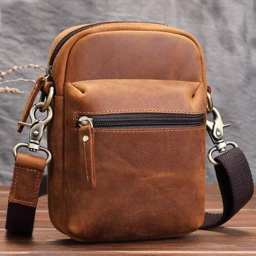 Retro Fashion Style Mens Waist Bag Crazy Horse Leather Belt Pouch For Men Male Waist Pack With Shoulder Strap Mens Sling Bag