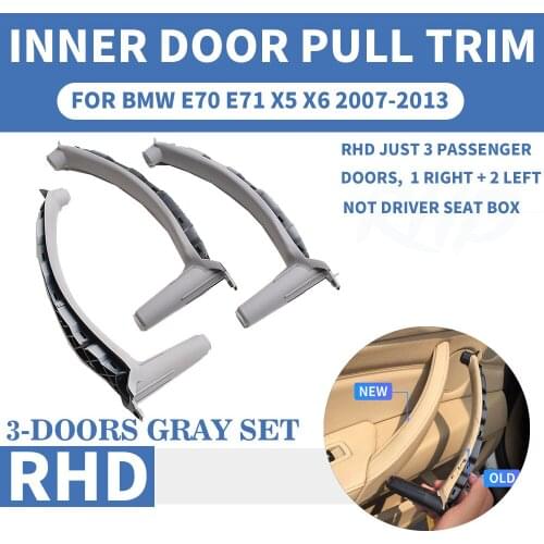 RHD Right Hand Gray Car Front Rear Left / Right Interior Inner Door Pull Handle Trim Cover Panel For BMW E70 E71 X5 X6 07-2013