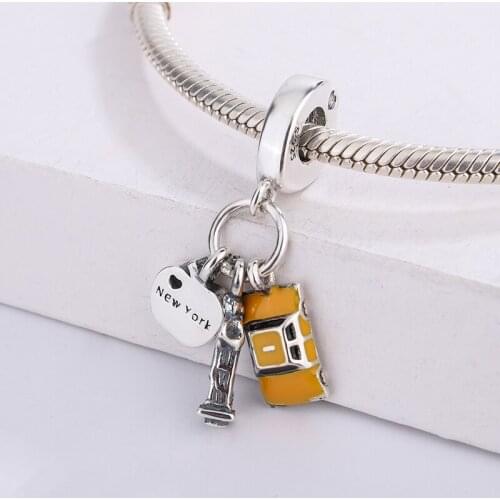 925 Sterling Silver New York Apple Heart Pendant Yellow Enamel Car And Cartoon Characters Charm Bracelet DIY Jewelry For Pandora