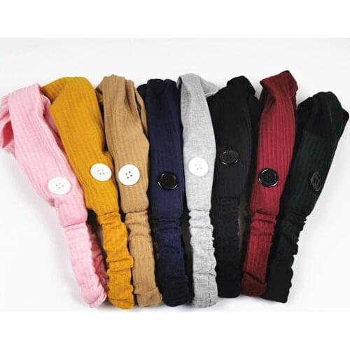 Wide Elastic Hair Band Cross Knot Turban Sweat Headband Women with Buttons Girls Women Yoga Gym Energy Small Decor