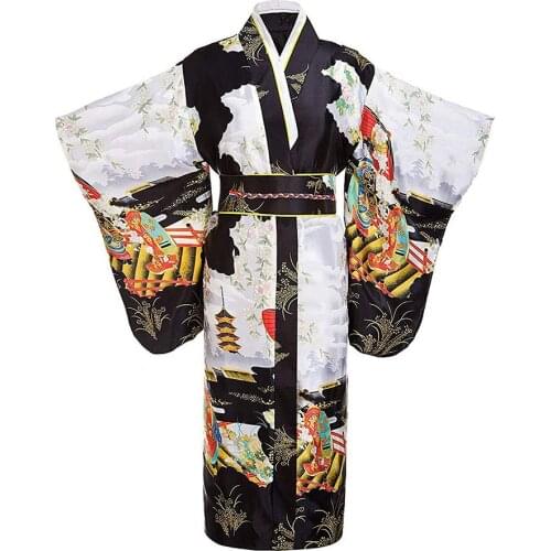Japanese Traditional Young Lady Yukata With Obitage Satin Kimono Bathrobe Gown Vintage Performace Clothing Print Dress Onesize