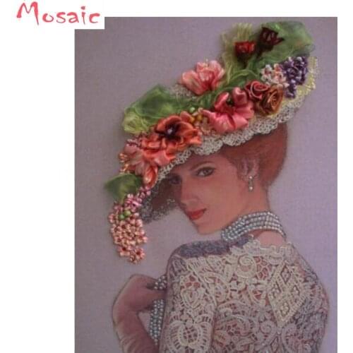 Woman Diamond Painting hat lady Full Square Rhinestone 5D DIY Diamond Embroidery Cross Stitch Mosaic diamond Home Decoration