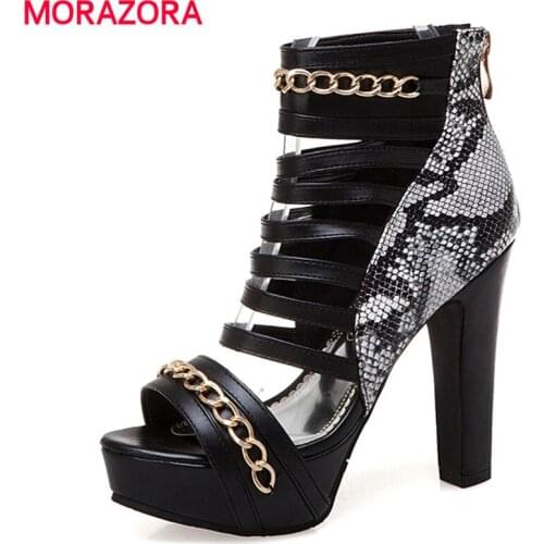 MORAZORA SIZE 34-45 New 2021 Womens gladiator sandals chain zip platform shoes mixed color peep toe ladies high heels sandals