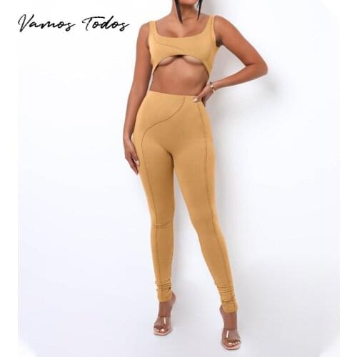 2021 Autumn Bra Crop Top Solid Womens Tracksuit Sporty Trouser Suits Sweatshirts Jogging 2 Piece Set Patchwork Knitted Suit Run