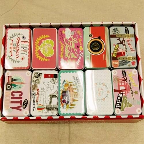 10pc/lot Cartoon Cityview Tin Box Green Tea Storage Box Jewelry Collect Case Iron Card Holder Chocolate Storage Box Trcket Case