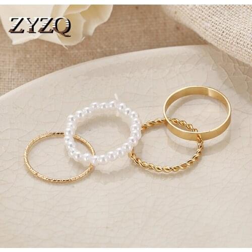 ZYZQ 2021 ins 4pcs Super Simple Temperament Ring For Women Girls Personality Small Ring Set Wedding Party Anniversary Jewelry