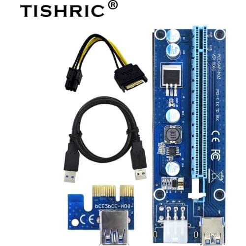 10Pcs TISHRIC VER006C PCIE PCI Riser Card Ver 006C SATA to 6Pin USB3.0 Cable 1x to 16x Extender Adapter For Bitcoin Mining Miner
