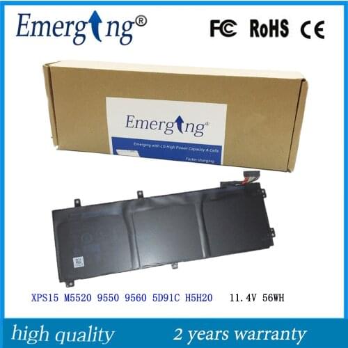 11.4v 56WH New Original Laptop Battery for Dell XPS15 M5520 9550 9560 5D91C H5H20