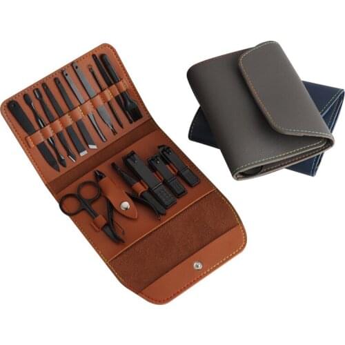 16Pcs Stainless Steel Nail Clippers Set Black Nail Art Tools Kits With Bag Trimmer Cutter Pedicure Manicure Sets For Nail Tools