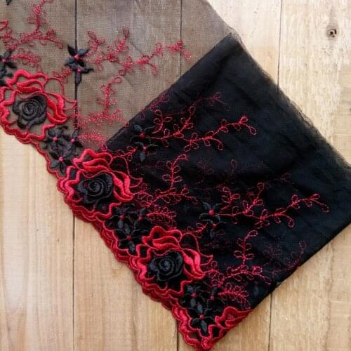 17Yards 18cm Wide Black Mesh Tulle Rose Flower Embroidery Lace Trim for Wedding Bridal Bra Sofa Home DIY Garment Decoration