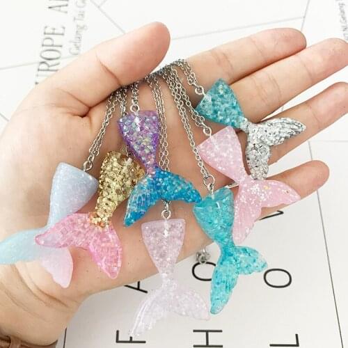 2019 Charm Crystal Mermaid Pendant Necklace Itanium Steel Cross Chain Fishtail Necklace Personality Colorful Women Jewelry Gift