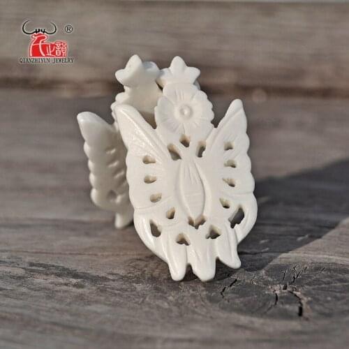 3PCS Natural Tibetan Yak Bone Carving Butterfly DIY Accessories.48x27mm