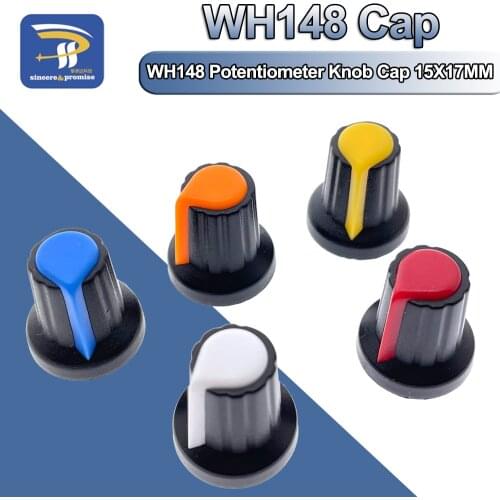 5PCS/lot WH148 Potentiometer Knob Cap(Copper Core) 15X17mm 6mm Shaft Hole AG2 Yellow Orange Blue White Red 5Value*1PCS