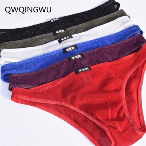 6PCS Sexy Briefs Men Underwear Bright Color Mesh Brief Transparent Mens Sexy U Convex Lingerie Underwear Gay Gauze Cueca Briefs