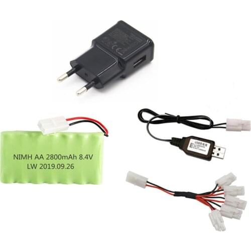8.4v 2800mah Rechargeable Battery + 8.4v Charger For Rc toys Car Tank Train Robot Boat Gun NI-MH AA 8.4v Battery Pack 1 to 2pcs