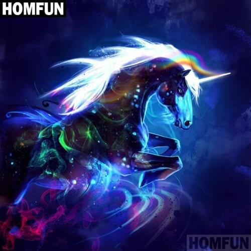 HOMFUN Full Square/Round Drill 5D DIY Diamond Painting "Animal unicorn" Embroidery Cross Stitch 5D Home Decor Gift A06665