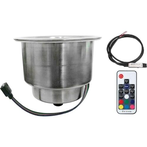 RGB LED Light Stainless Steel Drink Cup Holder with Remote Control for Marine Boat Car