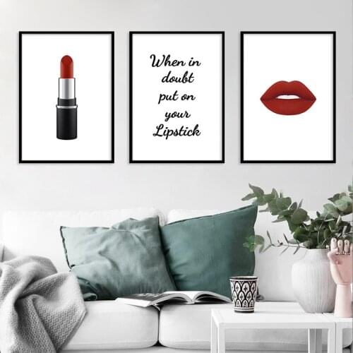 Sexy Red Lip Lipstick Decorated Canvas Painting Bedroom Hanging Painting Modern Minimalist Frameless Wall Art Home Decor