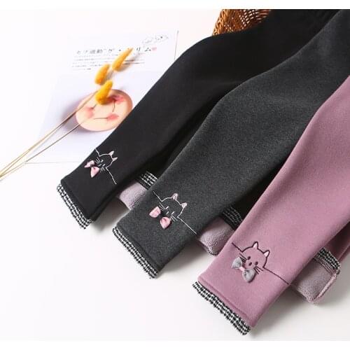 Children Winter Pants Leggings For Girls Cartoon Bow Berber Fleece Warm Thick Skinny Pants 3-12 Years Kids Trousers Clothes