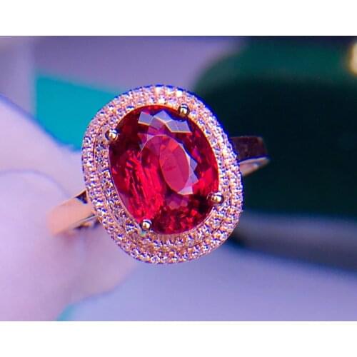 E516 Fine Jewelry Real 18K Rose Gold AU750 100% Natural Red Tourmaline Gemstone 2.8ct Female Rings for Women Fine Ring