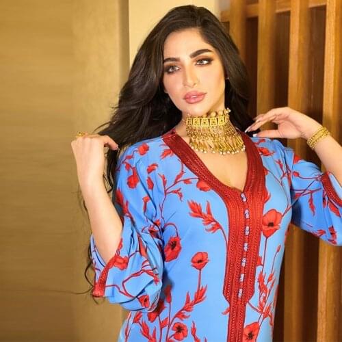 Elegant Lady Long Sleeve Maxi Dress For Women V Neck Jalabiya Fashion Muslim Dubai Turkey Robe Femme Abayas Fall New