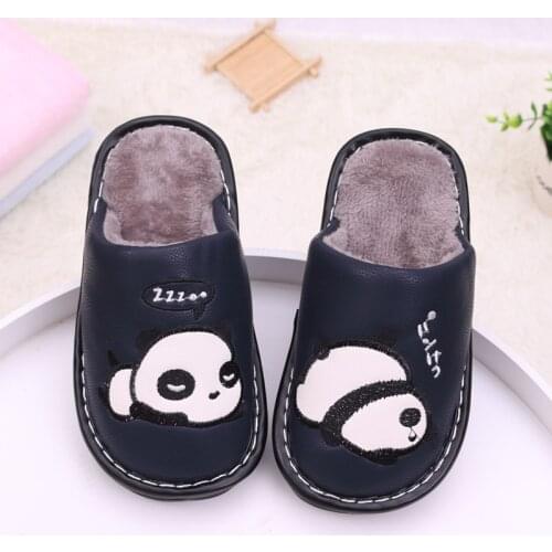Cotton slippers girls and boys winter panda non-slip childrens home indoor thick-soled waterproof leather cartoon to keep warm