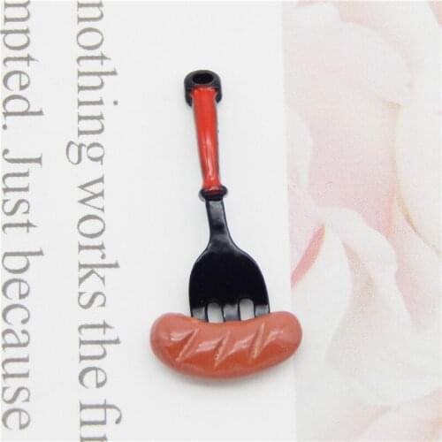 Julie Wang 4PCS Enamel Sausage Fork Charms Alloy Gold Tone Artificial Food Pendants Bracelet Jewelry Making Accessory
