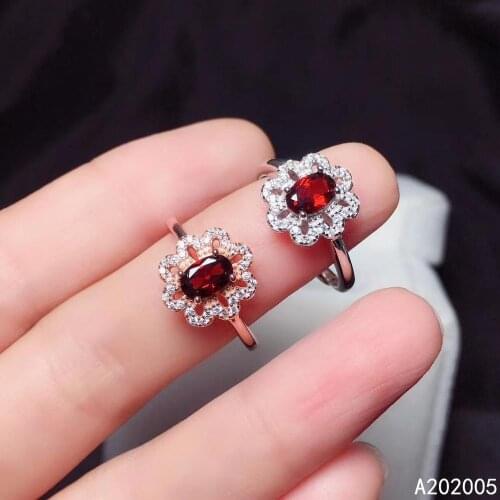 KJJEAXCMY fine jewelry 925 sterling silver inlaid natural Garnet new Female adjustable ring fashion Support test with box