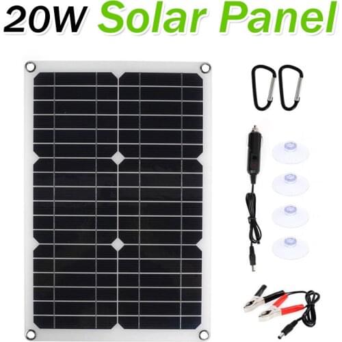 Solar Panel Kit 20W 18V DIY Battery Power Portable Multifunctional Outdoor Solar Charging Board for Phone Car Emergency Power