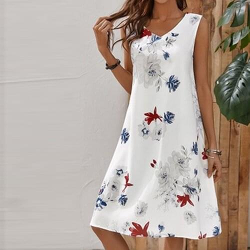 Summer Women Floral Casual Dress Plus Size Sleeveless V Neck Elegant Dresses For Women Clothing Vestidos Mujer Verano 2021