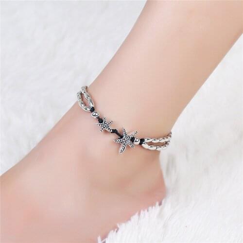 Summer Beads Pendant Anklet Foot Chain Ankle Starfish Bracelet Charm Double Chain Anklet Beach Vintage Foot Jewelry