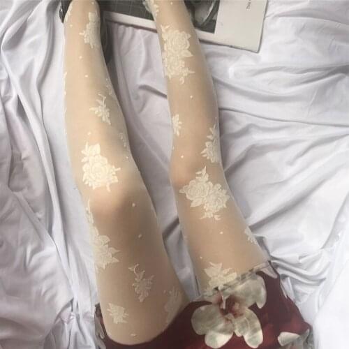Summer sweet Lolita girl cos stockings milky white rose jacquard core-spun silk pantyhose silky silky sexy stockings