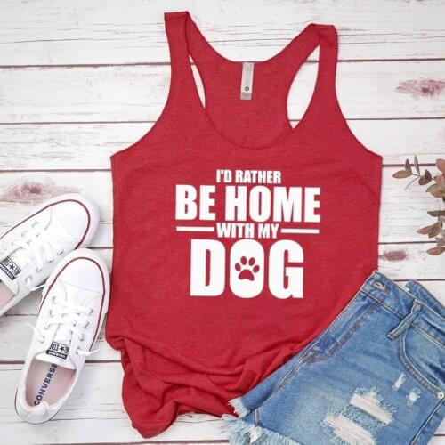 Vest I'd Rather Be Home With My Dog Paw Printed Tanks Tops Trendy Women Graphic Funny Gym Tank Workout Tee Shirt Dog Lover Gift