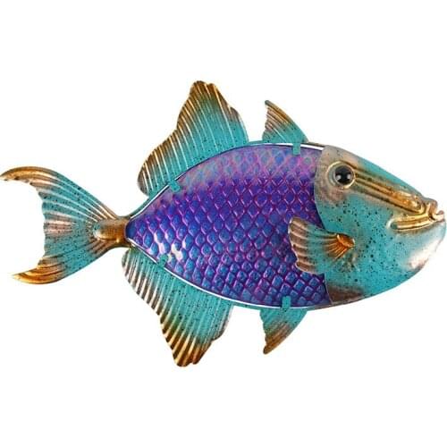 Metal Fish Wall Artwork for Garden Decoration Outdoor Fairy with Glass Fish for Garden Statues and Miniature Garden Sculptures