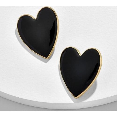 Fashion Statement Gold Color Earrings Geometric Heart Stud Earrings For Women Vintage Black Earrings Modern Female Jewelry