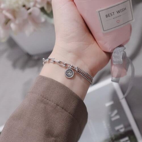 Fashion Retro Smiling Face 925 Sterling Silver Bracelet for Women Men Splicing Chain Bracelet Jewelry Gifts Wholesale S-B406