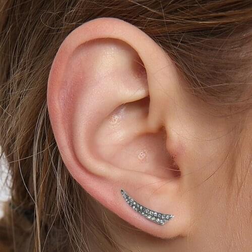 Fashion Siver Color Rhinestone Stud Earrings for Women Girls Trendy Simple Crescent Moon Earrings Best Party Gift Jewelry