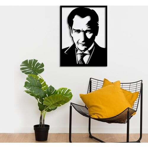 Mustafa Kemal Ataturk Portrait Painting Wall Room Home Accessory Wooden Table 50x38cm