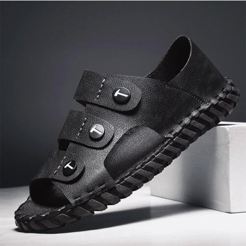 SHENCE Summer High Quality Handmade Sandals for Man Casual Beach Shoes Deodorant Soft Sole Comfortable Plus Size Mens Slippers