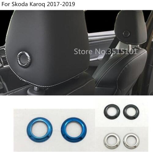 Car cover seat adjustment Stainless steel knob button switch trim head pillow part 2pcs For Skoda Karoq 2017 2018 2019 2020