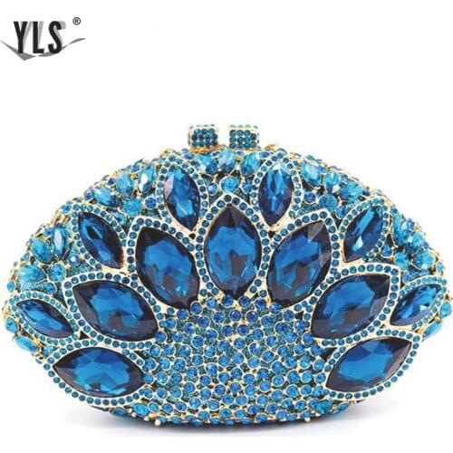 Newest Flower Evening Crystal Bag Golden Stones rhinestone Clutch Evening Bag Female Party Purse Wedding Clutch Bag