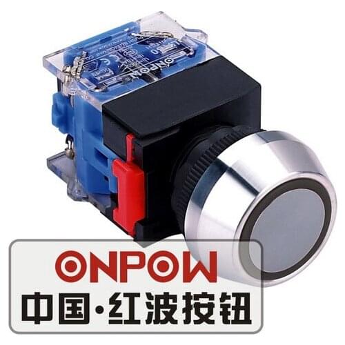 ONPOW 22mm 6V,12V,24V,110V,220V Red, Green, Blue Ring LED Momentary Round Plastic Push Button Switch (LAS0-L-EA)
