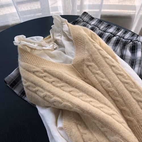 2021 Autumn Womens V-neck Loose Knitted Sweater Vest Girl S Sleeveless Thick Vintange Sweater Soft Female Waistcoat Chic Tops