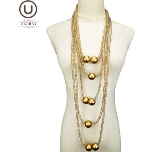 UKEBAY New Handmade Luxury Pendant Necklaces For Women Gothic Long Necklaces Match Clothes Gold Color Hollow Mesh Jewelry Gifts