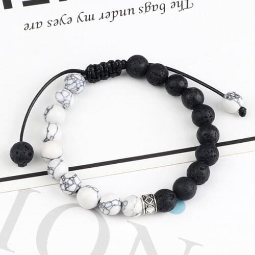 Classic Black White Beads Braided Bracelets&Bangles Women Men Yoga Natural Agates Lava Stone Handmade Bracelet Charms Jewellery